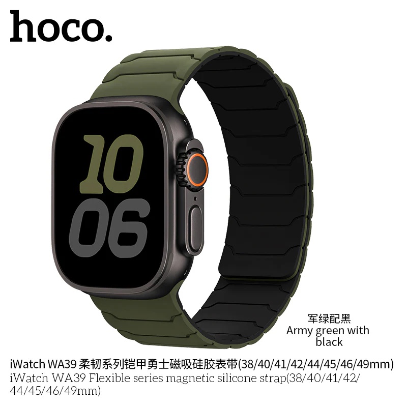 Hoco iWatch WA39 Flexible series magnetic silicone strap(44/45/46/49mm) - Green/Back