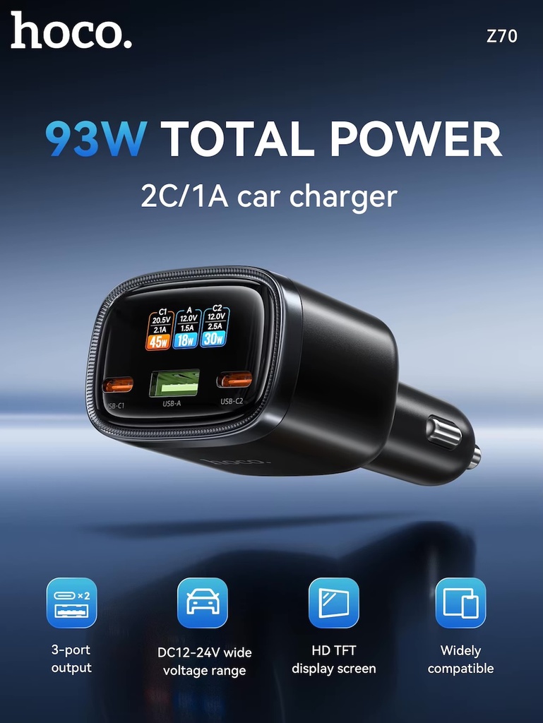 Hoco Z70 Super Fast PD93W (2C1A)car charger with TFT display